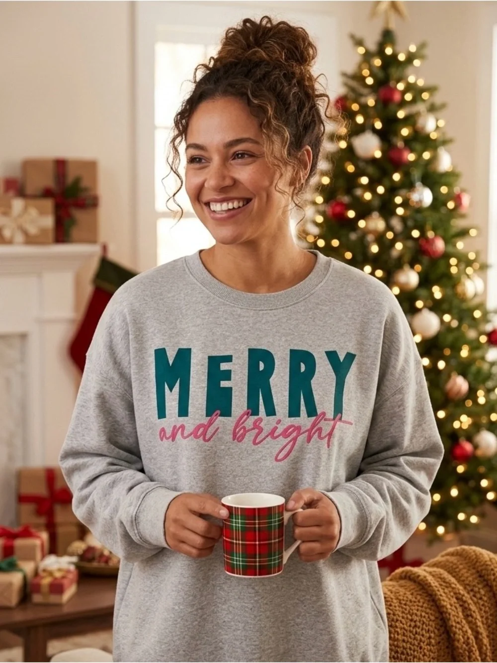 NWT Merry and Bright Gray Oversized Holiday Sweatshirt Size S